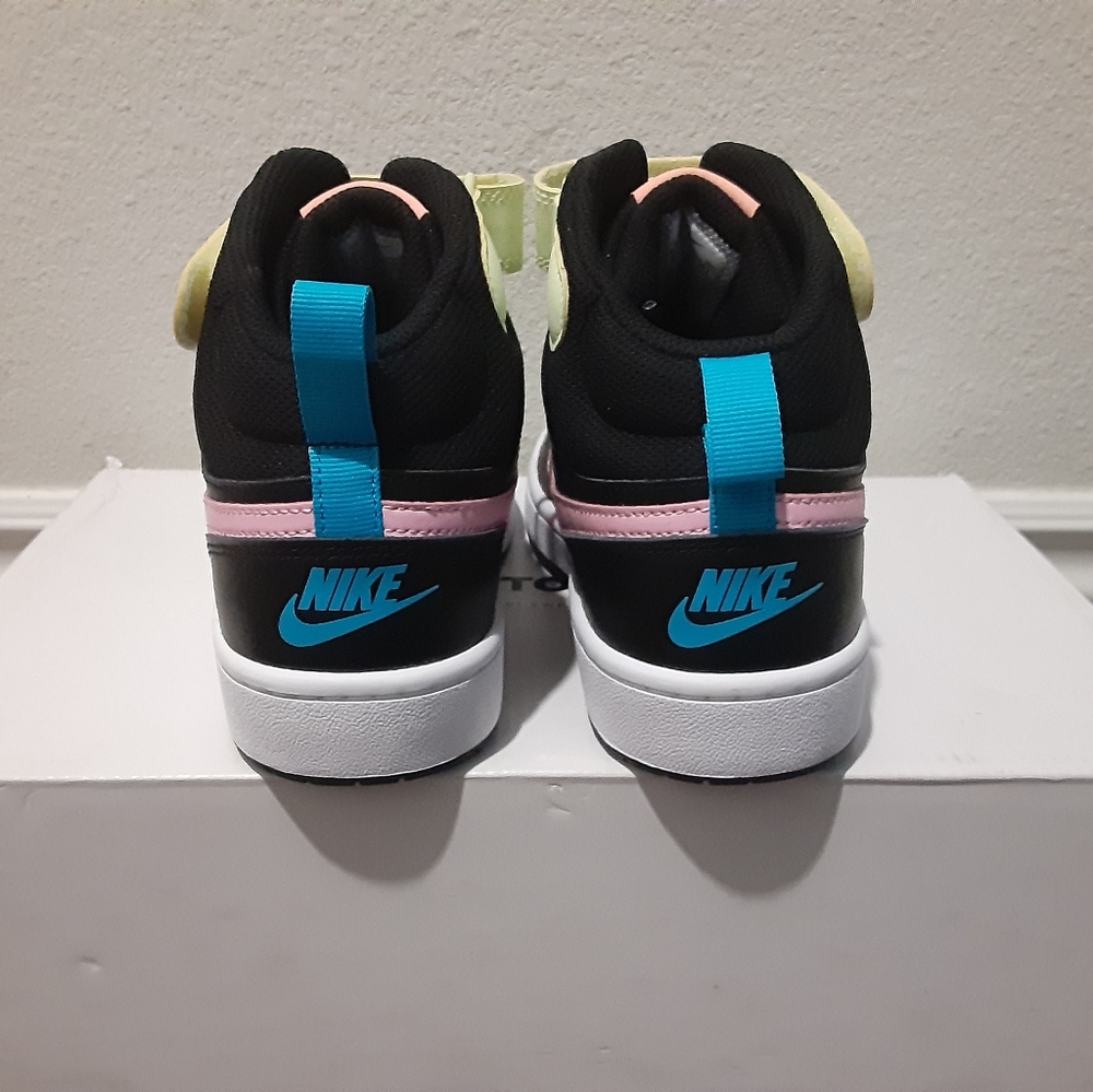 Nike Black High-Top Sneakers with Pink Swoosh and Pastel Accents - Picture 3 of 4